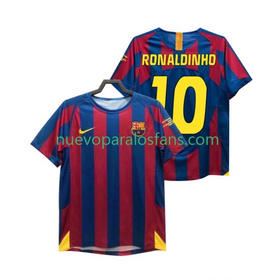 Camiseta de Fútbol FC Barcelona RONALDINHO 10 Champions League 2005 Retro Hombre Casa 2006 Manga Corta