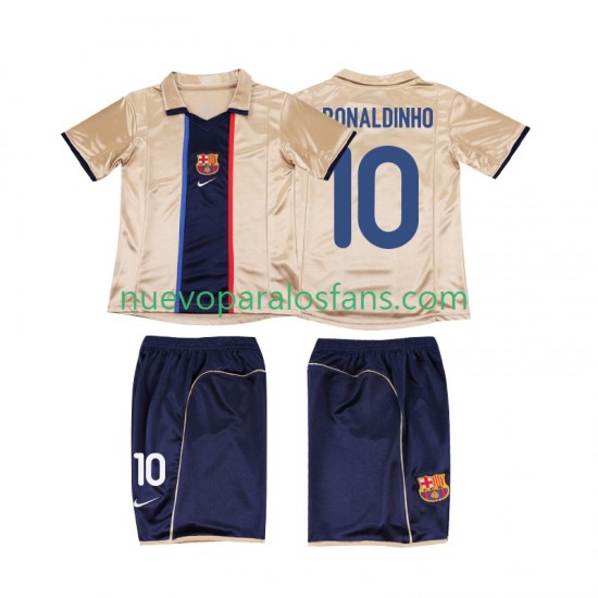 Camiseta de Fútbol FC Barcelona RONALDINHO 10 2001 Retro Niño Exterior 2002 Manga Corta