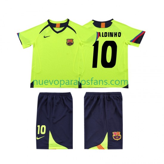 Camiseta de Fútbol FC Barcelona RONALDINHO 10 2005 Retro Niño Exterior 2006 Manga Corta