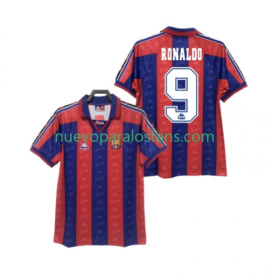 Camiseta de Fútbol FC Barcelona RONALDO 9 1996 1997 Retro Hombre Casa Manga Corta