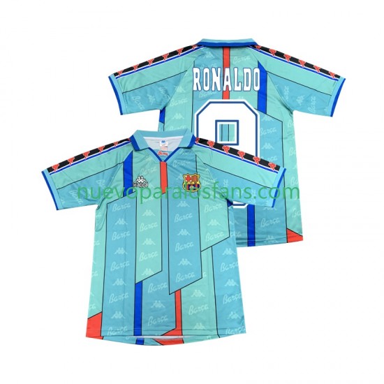Camiseta de Fútbol FC Barcelona Ronaldo 9 1996 1997 Retro Hombre Exterior Manga Corta