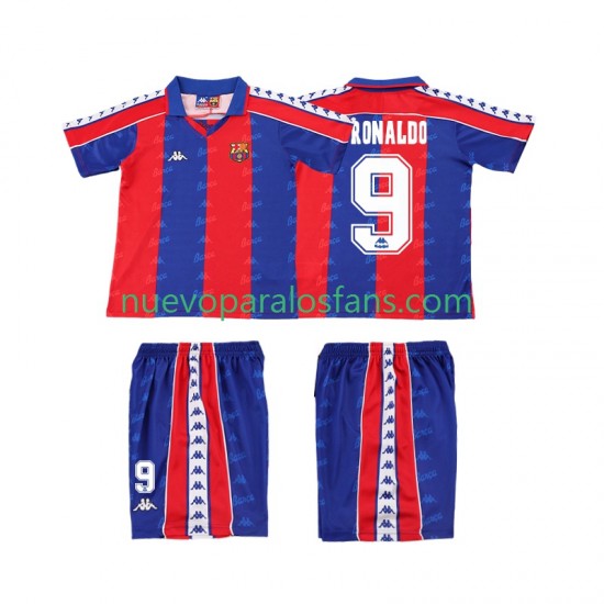 Camiseta de Fútbol FC Barcelona Ronaldo 9 1992 1995 Retro Niño Casa Manga Corta