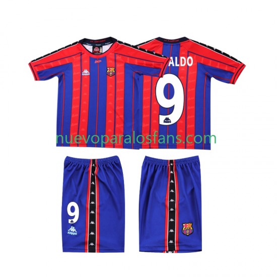 Camiseta de Fútbol FC Barcelona Ronaldo 9 1997 Retro Niño Casa 1998 Manga Corta