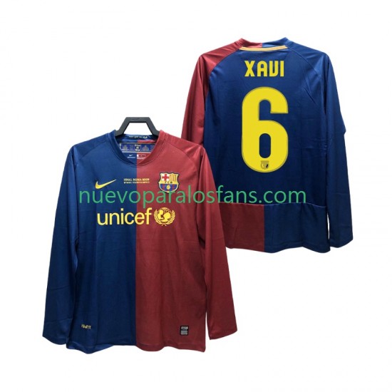 Camiseta de Fútbol FC Barcelona XAVI 6 Champions League 2009 Retro Hombre Casa 2008 Manga Larga