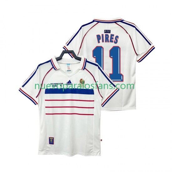Camiseta de Fútbol Francia PIRES 11 Retro Hombre Exterior 1998 Manga Corta