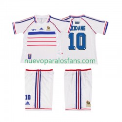 Camiseta de Fútbol Francia ZIDANE 10 Retro Niño Exterior 1998 Manga Corta