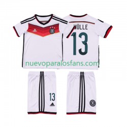 Camiseta de Fútbol Alemania MULLER 13 2014 Retro Niño Casa Manga Corta