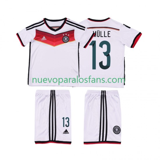 Camiseta de Fútbol Alemania MULLER 13 2014 Retro Niño Casa Manga Corta