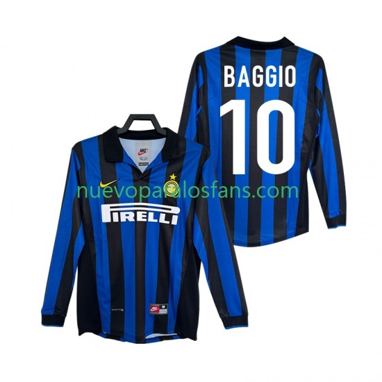 Camiseta de Fútbol Inter Milan BAGGIO 10 Retro Hombre Casa 1998 1999 Manga Larga