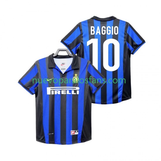 Camiseta de Fútbol Inter Milan BAGGIO 10 Retro Hombre Casa 1998 1999 Manga Corta