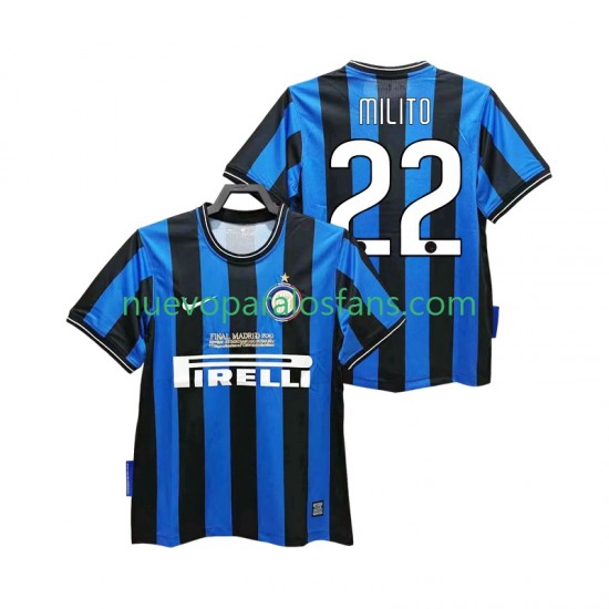 Camiseta de Fútbol Inter Milan MILITO 22 2009 Retro Hombre Casa 2010 Manga Corta