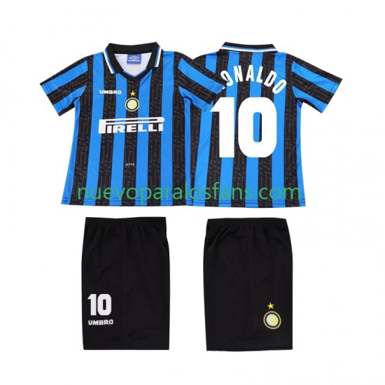 Camiseta de Fútbol Inter Milan Ronaldo 10 1997 Retro Niño Casa 1998 Manga Corta