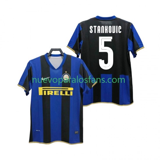 Camiseta de Fútbol Inter Milan STANKOVIC 5 Champions League 2009 Retro Hombre Casa 2008 Manga Corta