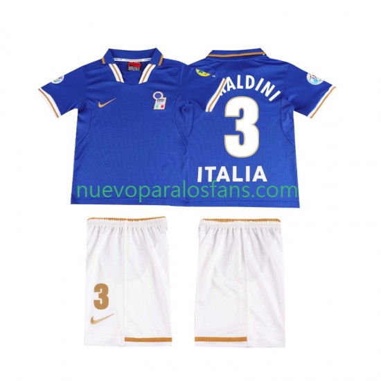 Camiseta de Fútbol Italia MALDINI 3 1996 Retro Niño Casa Manga Corta