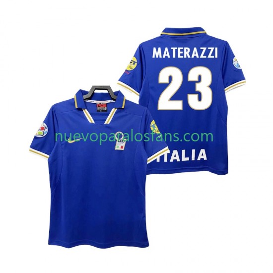 Camiseta de Fútbol Italia MATERAZZI 23 1996 Retro Hombre Casa Manga Corta