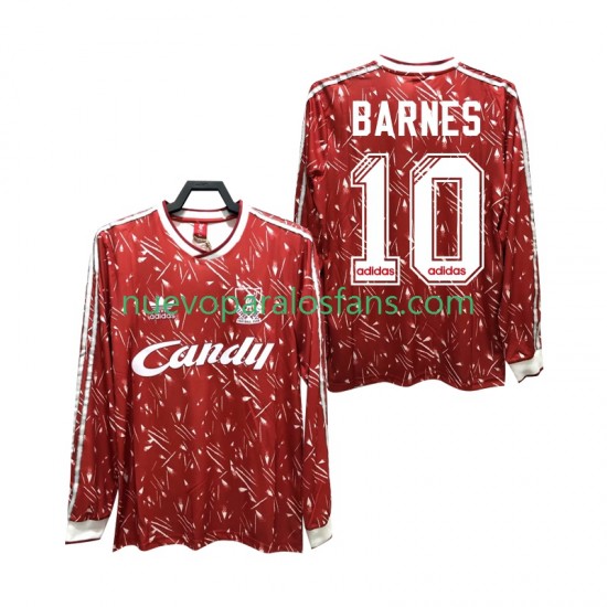 Camiseta de Fútbol Liverpool BARNES 10 1989 1991 Retro Hombre Casa Manga Larga