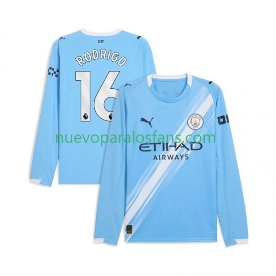 Camiseta de Fútbol Manchester City Rodrigo Hernandez 16 Hombre Casa 2025-2026 Manga Larga