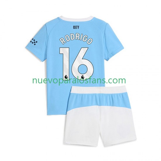 Camiseta de Fútbol Manchester City Rodrigo Hernandez 16 Niño Casa 2025-2026 Manga Corta