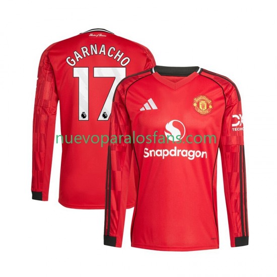 Camiseta de Fútbol Manchester United Alejandro Garnacho 17 Hombre Casa 2025-2026 Manga Larga