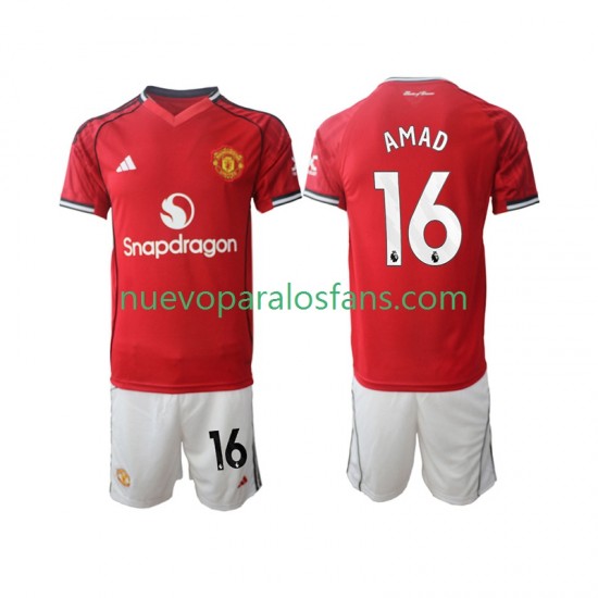 Camiseta de Fútbol Manchester United Amad Diallo 16 Niño Casa 2025-2026 Manga Corta