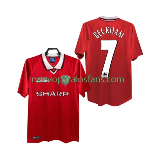 Camiseta de Fútbol Manchester United BECKHAM 7 2000 Retro Hombre Casa 1999 Manga Corta