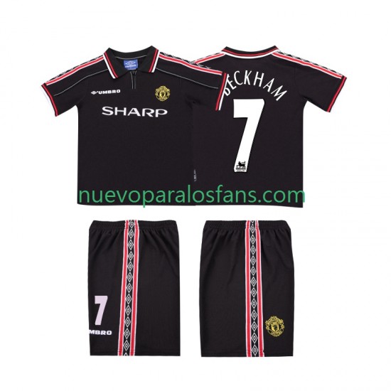 Camiseta de Fútbol Manchester United Beckham 7 Retro Niño Exterior 1998 1999 Manga Corta