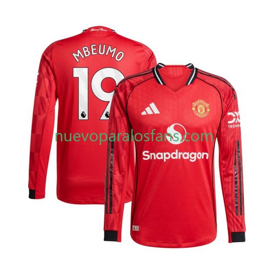 Camiseta de Fútbol Manchester United Bryan Mbeumo 19 Hombre Casa 2025-2026 Manga Larga