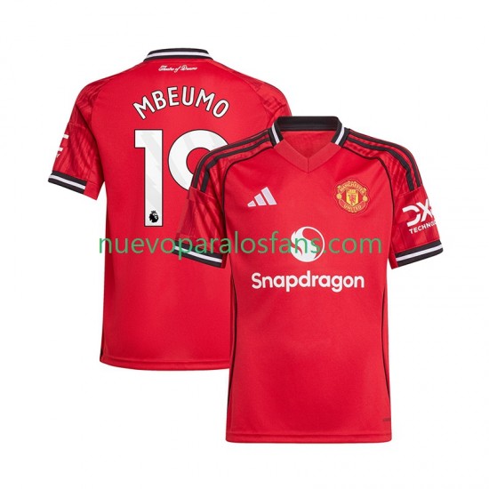 Camiseta de Fútbol Manchester United Bryan Mbeumo 19 Hombre Casa 2025-2026 Manga Corta