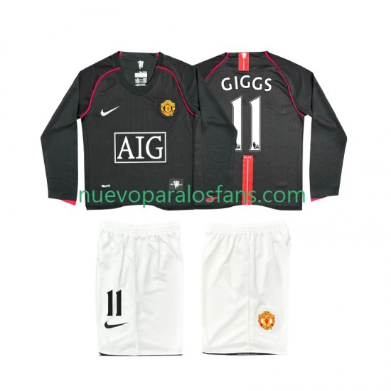 Camiseta de Fútbol Manchester United GIGGS 11 2007 Retro Niño Exterior 2008 Manga Larga
