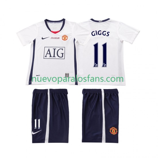 Camiseta de Fútbol Manchester United GIGGS 11 Champions League 2009 Retro Niño Exterior 2008 Manga Corta