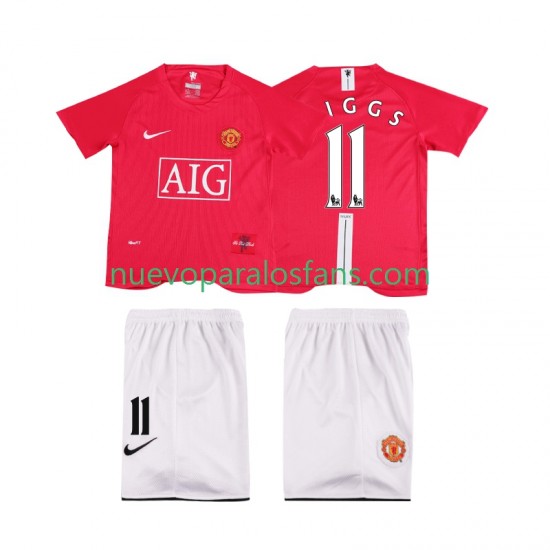 Camiseta de Fútbol Manchester United GIGGS 11 Premier League 2007 Retro Niño Casa 2008 Manga Corta