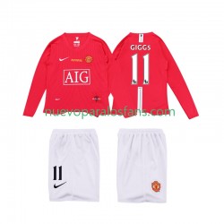Camiseta de Fútbol Manchester United GIGGS 11 Premier League 2009 Retro Niño Casa 2008 Manga Larga