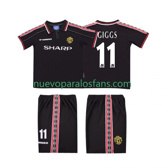 Camiseta de Fútbol Manchester United GIGGS 11 Retro Niño Exterior 1998 1999 Manga Corta