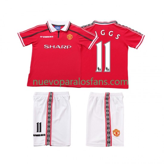 Camiseta de Fútbol Manchester United Giggs 11 Retro Niño Casa 1998 1999 Manga Corta
