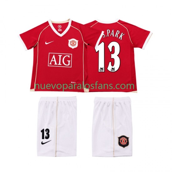 Camiseta de Fútbol Manchester United J.S.PARK 13 2007 Retro Niño Casa 2006 Manga Corta