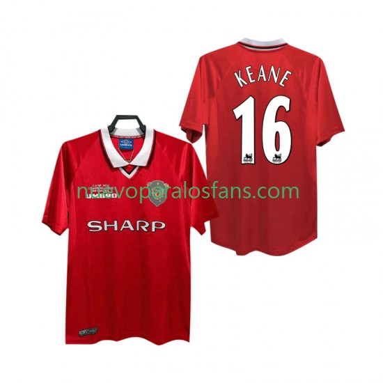 Camiseta de Fútbol Manchester United Keane 16 2000 Retro Hombre Casa 1999 Manga Corta