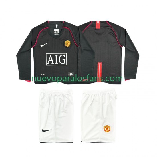 Camiseta de Fútbol Manchester United 2007 Retro Niño Exterior 2008 Manga Larga