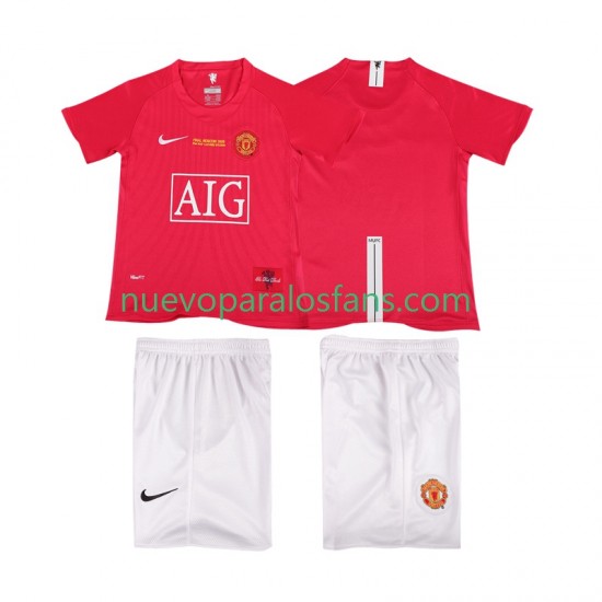 Camiseta de Fútbol Manchester United Champions League 2007 Retro Niño Casa 2008 Manga Corta