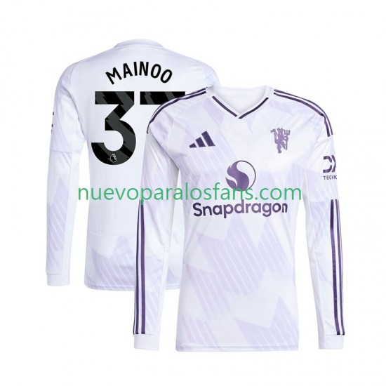 Camiseta de Fútbol Manchester United Kobbie Mainoo 37 Hombre Exterior 2025-2026 Manga Larga