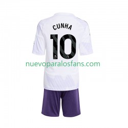 Camiseta de Fútbol Manchester United Matheus Cunha 10 Niño Exterior 2025-2026 Manga Corta