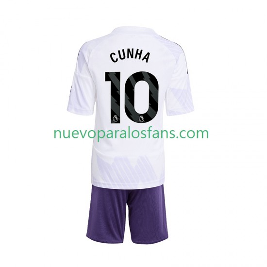 Camiseta de Fútbol Manchester United Matheus Cunha 10 Niño Exterior 2025-2026 Manga Corta