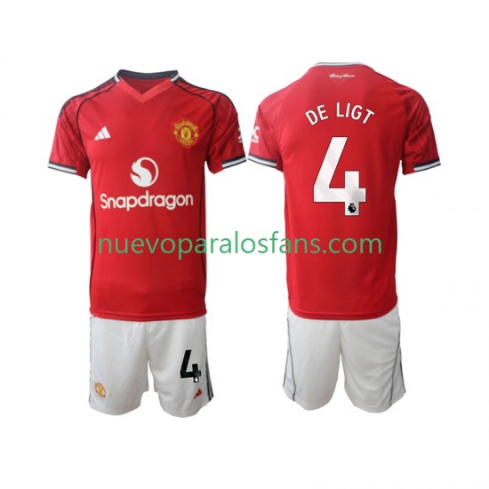 Camiseta de Fútbol Manchester United Matthijs de Ligt 4 Niño Casa 2025-2026 Manga Corta