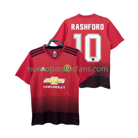 Camiseta de Fútbol Manchester United RASHFORD 10 2018 2019 Retro Hombre Casa Manga Corta