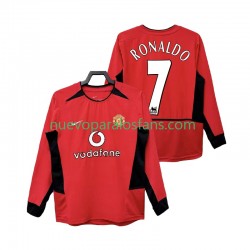 Camiseta de Fútbol Manchester United RONALDO 7 Retro Hombre Casa 2004 2002 Manga Larga