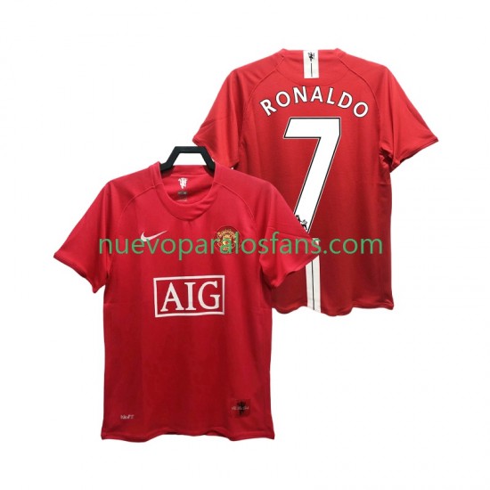 Camiseta de Fútbol Manchester United RONALDO 7 Premier League 2007 Retro Hombre Casa 2008 Manga Corta
