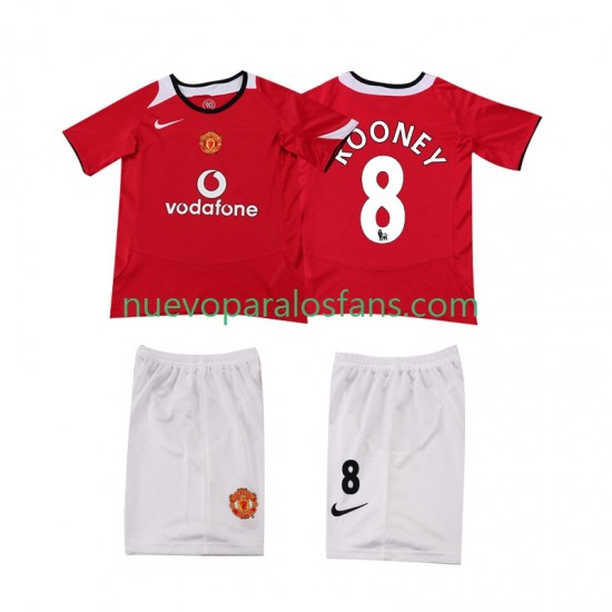 Camiseta de Fútbol Manchester United ROONEY 8 2005 Retro Niño Casa 2006 Manga Corta