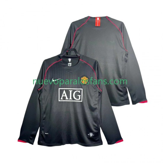 Camiseta de Fútbol Manchester United 2007 Retro Hombre Exterior 2008 Manga Larga