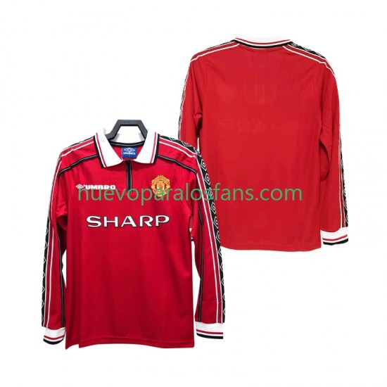 Camiseta de Fútbol Manchester United Retro Hombre Casa 1998 1999 Manga Larga