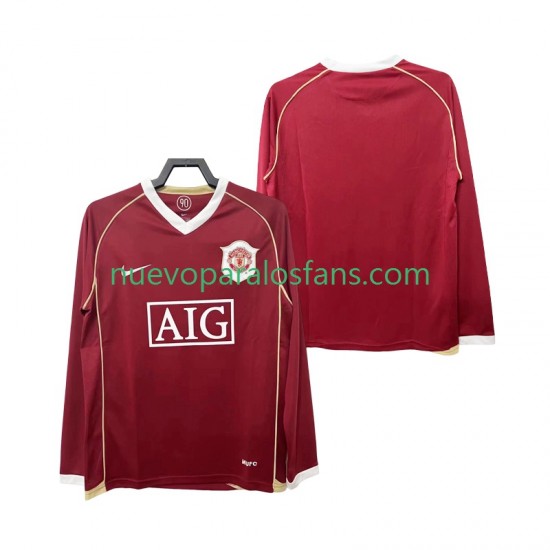 Camiseta de Fútbol Manchester United 2007 Retro Hombre Casa 2006 Manga Larga