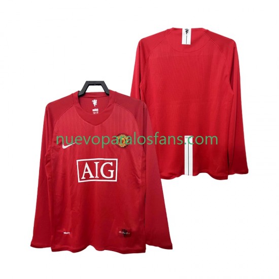 Camiseta de Fútbol Manchester United 2007 Retro Hombre Casa 2008 Manga Larga